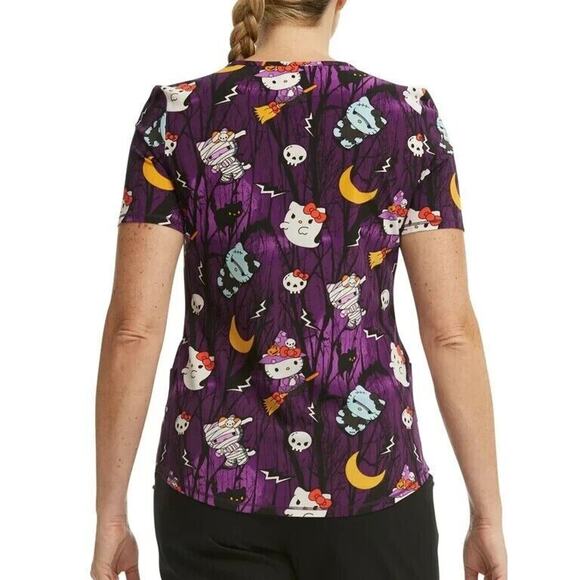 3XL Sanrio Hello Kitty Halloween Ghost Zombie Witch Cat Skull V-Neck Scrub Top - Picture 3 of 3